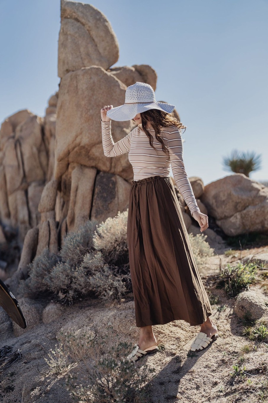 Online Drawstring Ruffle Skirt-Brown Skirts