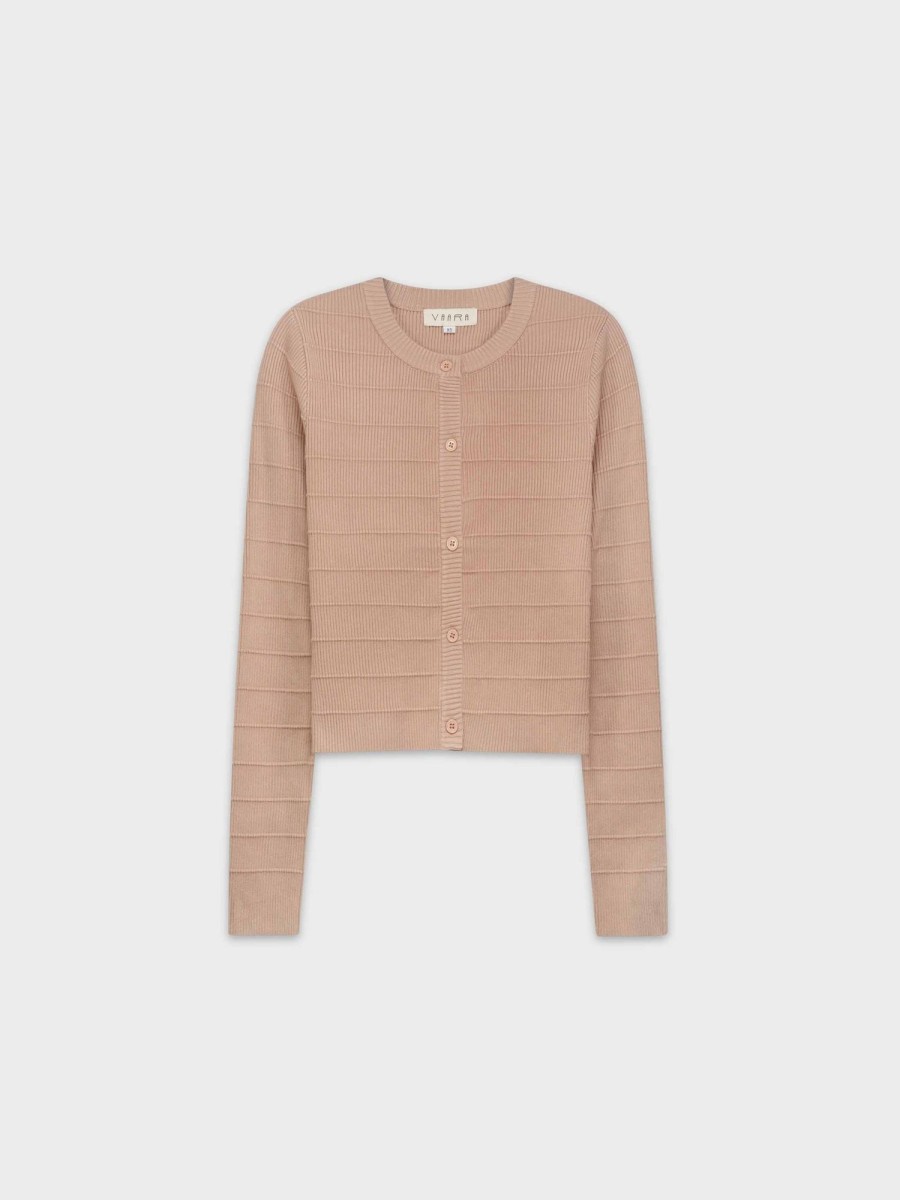 Clearance Ribbed Cropped Cardigan-Tan Tops