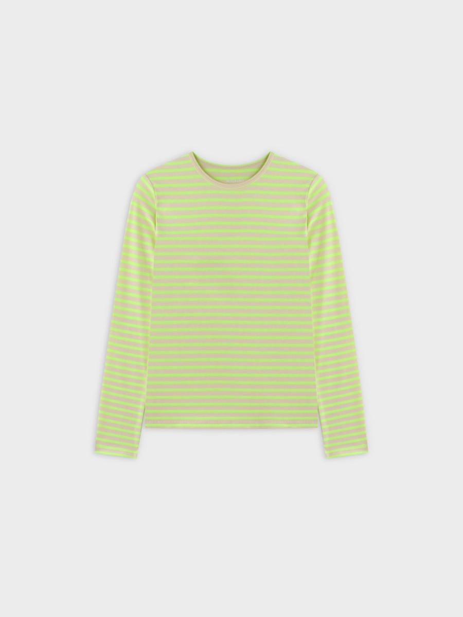 Hot Neon Stripe Crew-Yellow/Cream Teen Tops