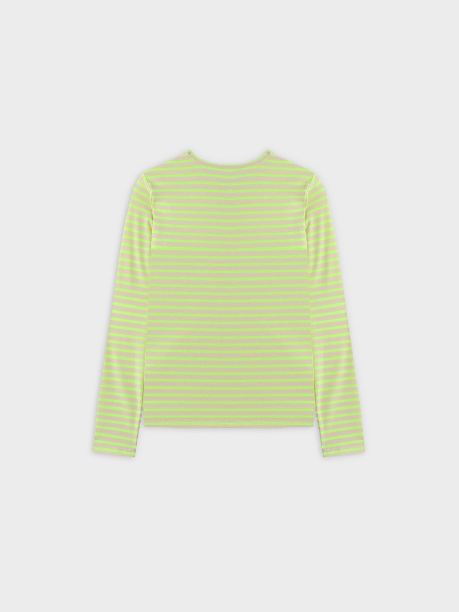 Hot Neon Stripe Crew-Yellow/Cream Teen Tops