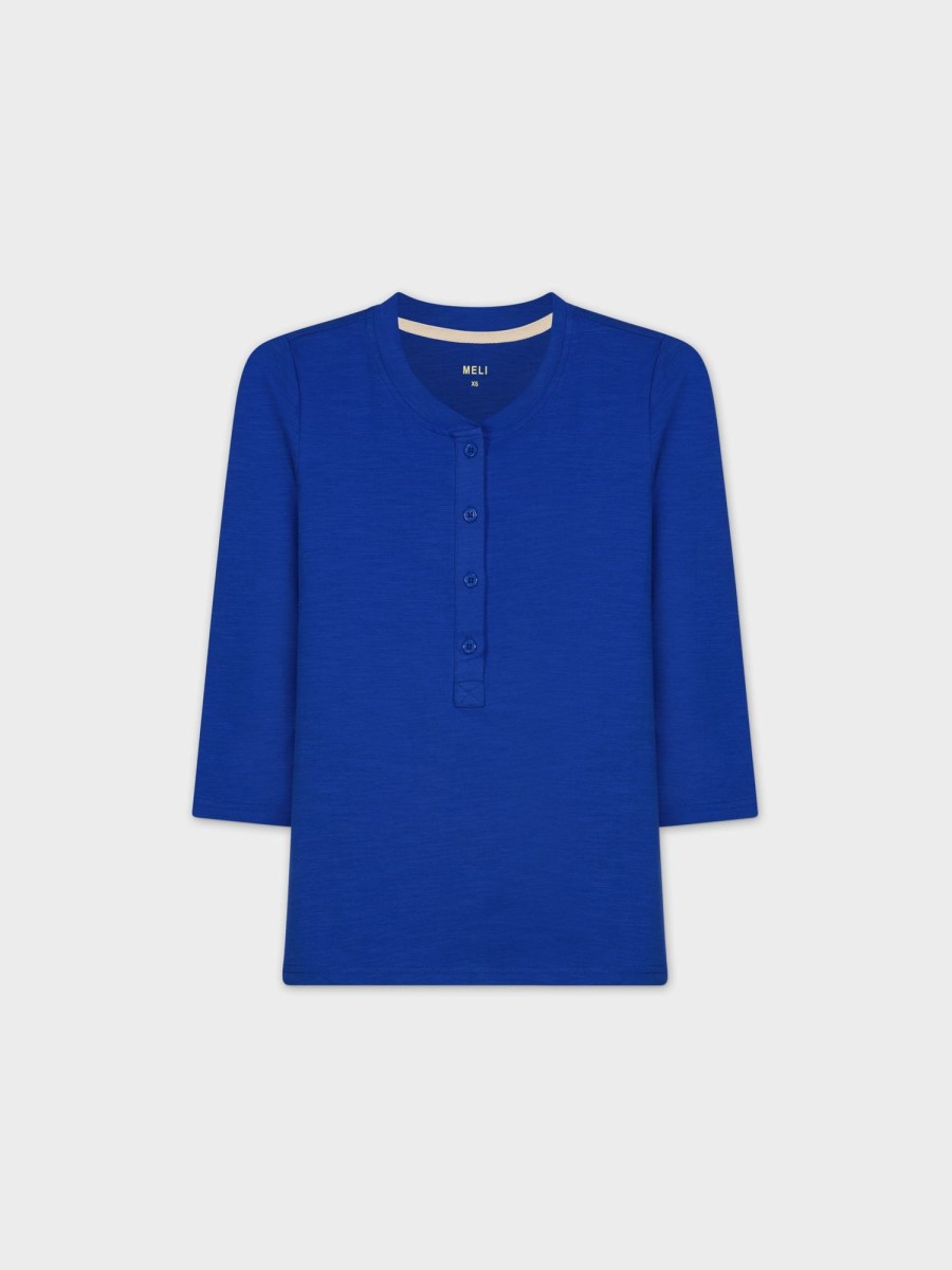 Online 4 Button Henley Tee-Cobalt Blue Tees