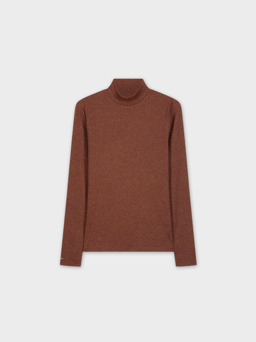 Wholesale Heathered Turtleneck-Brown Tops