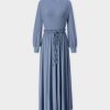 Clearance Ribbed Drawstring Dress-Denim Blue Dresses