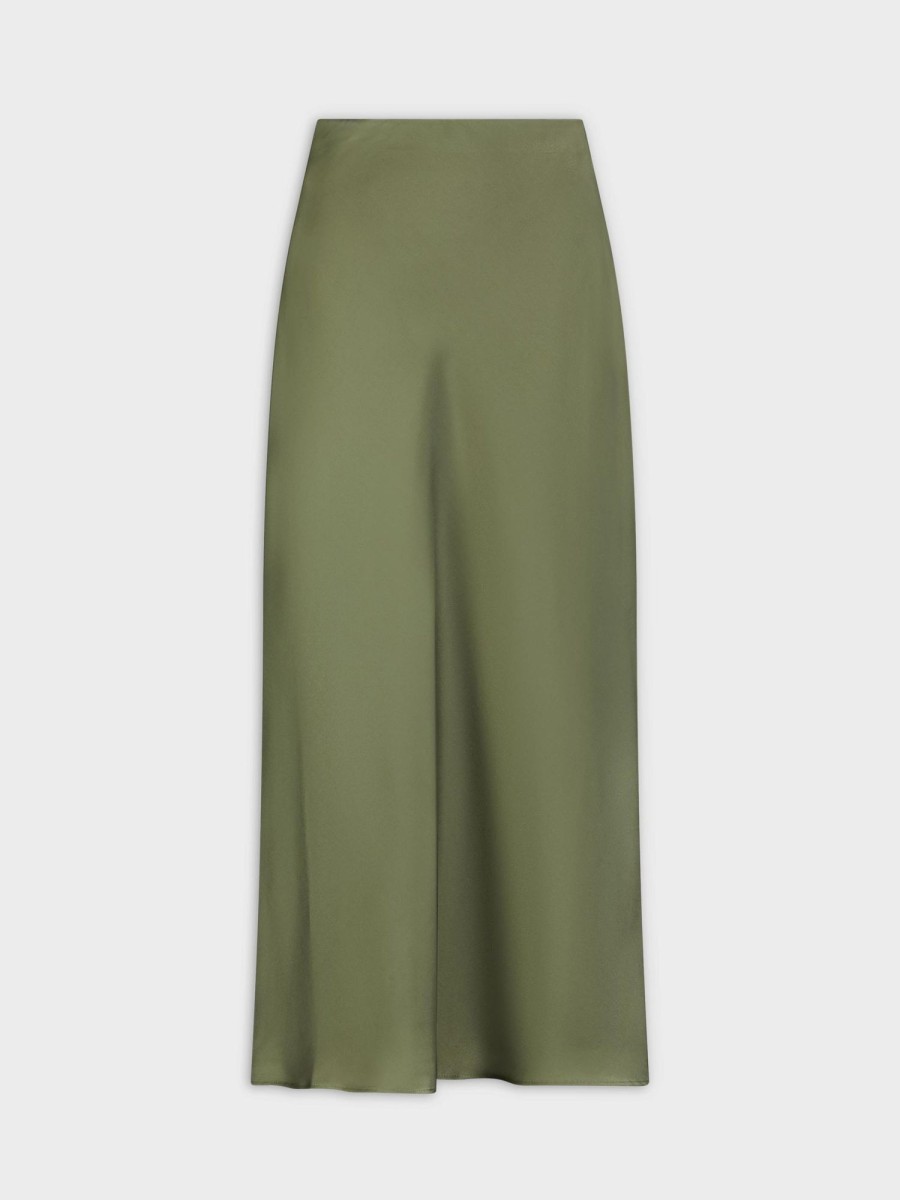 Online Satin Slip Skirt-Olive Green Skirts