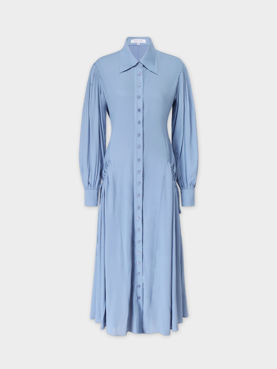 Clearance Shirred Pocket Dress-Blue Dresses