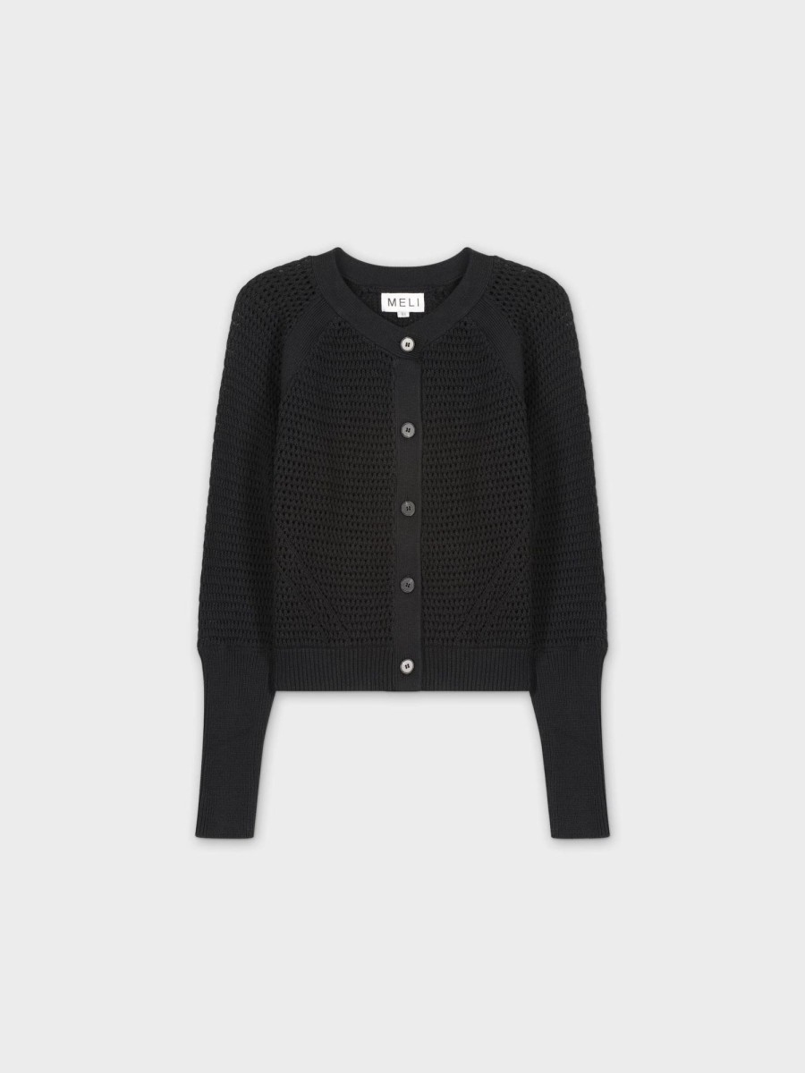 Best Crochet Crew Cardigan-Black Tops