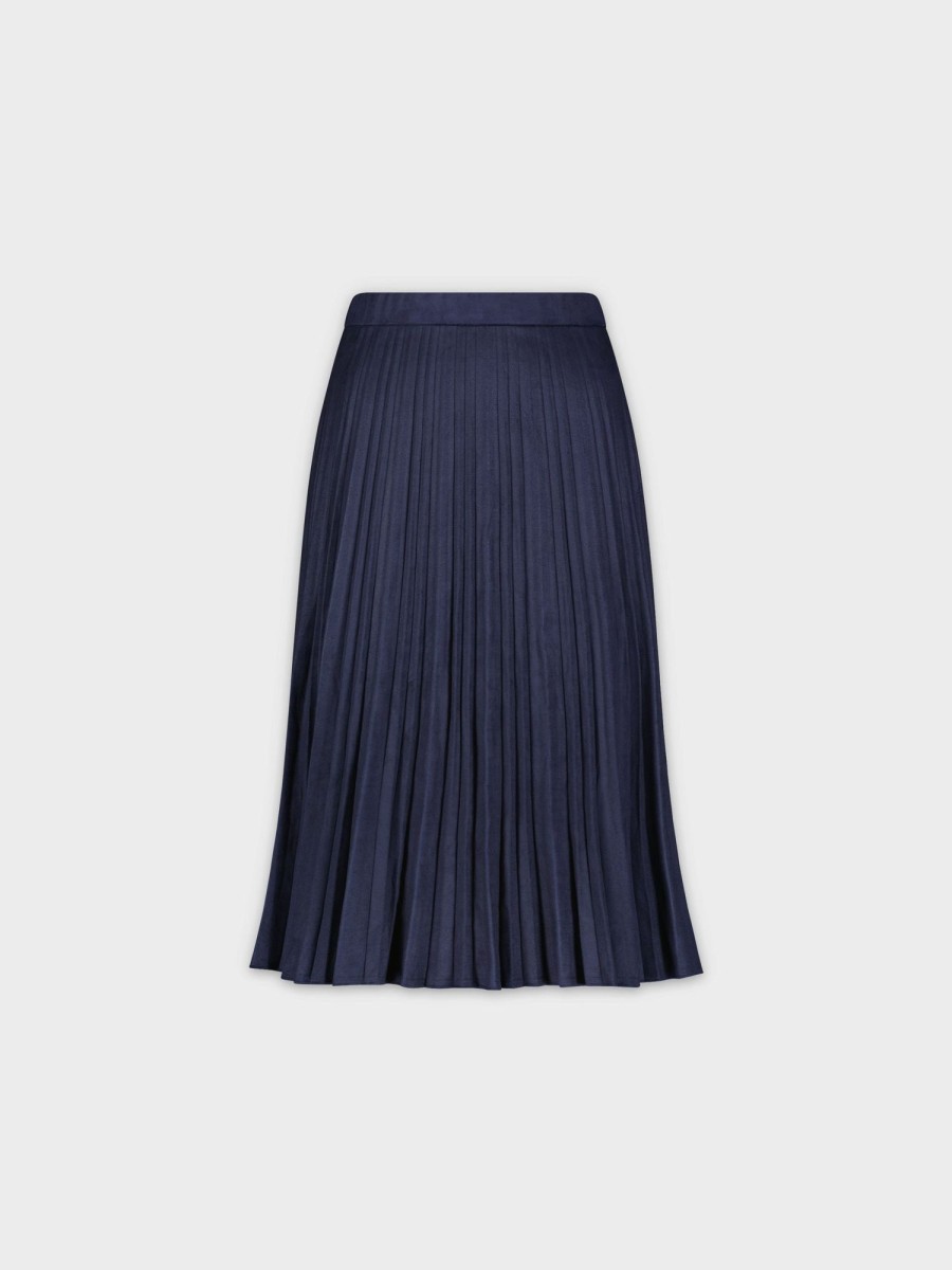 Clearance Pleated Suede Skirt 25"-Navy Skirts