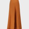 New Linen Blend A-Line Skirt-Brown Skirts