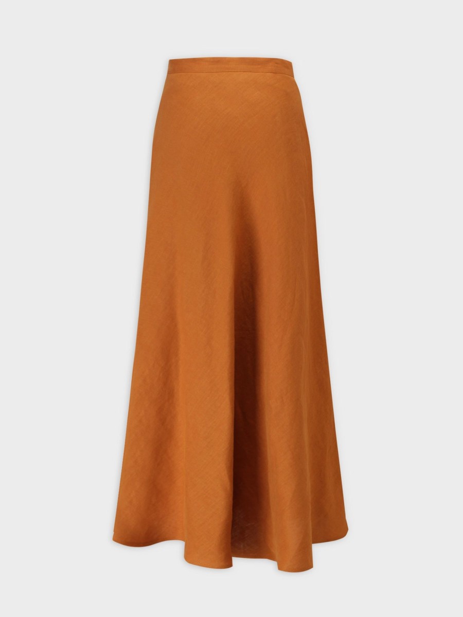 New Linen Blend A-Line Skirt-Brown Skirts