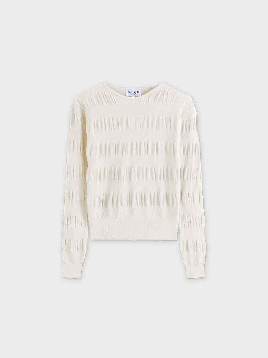 Hot Ruched Sweater-White Tops