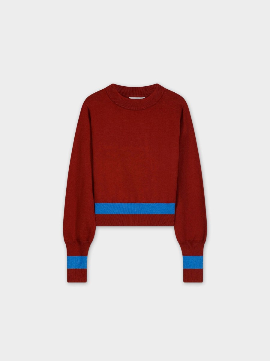 Clearance Single Stripe Sweater-Maroon/Blue Tops