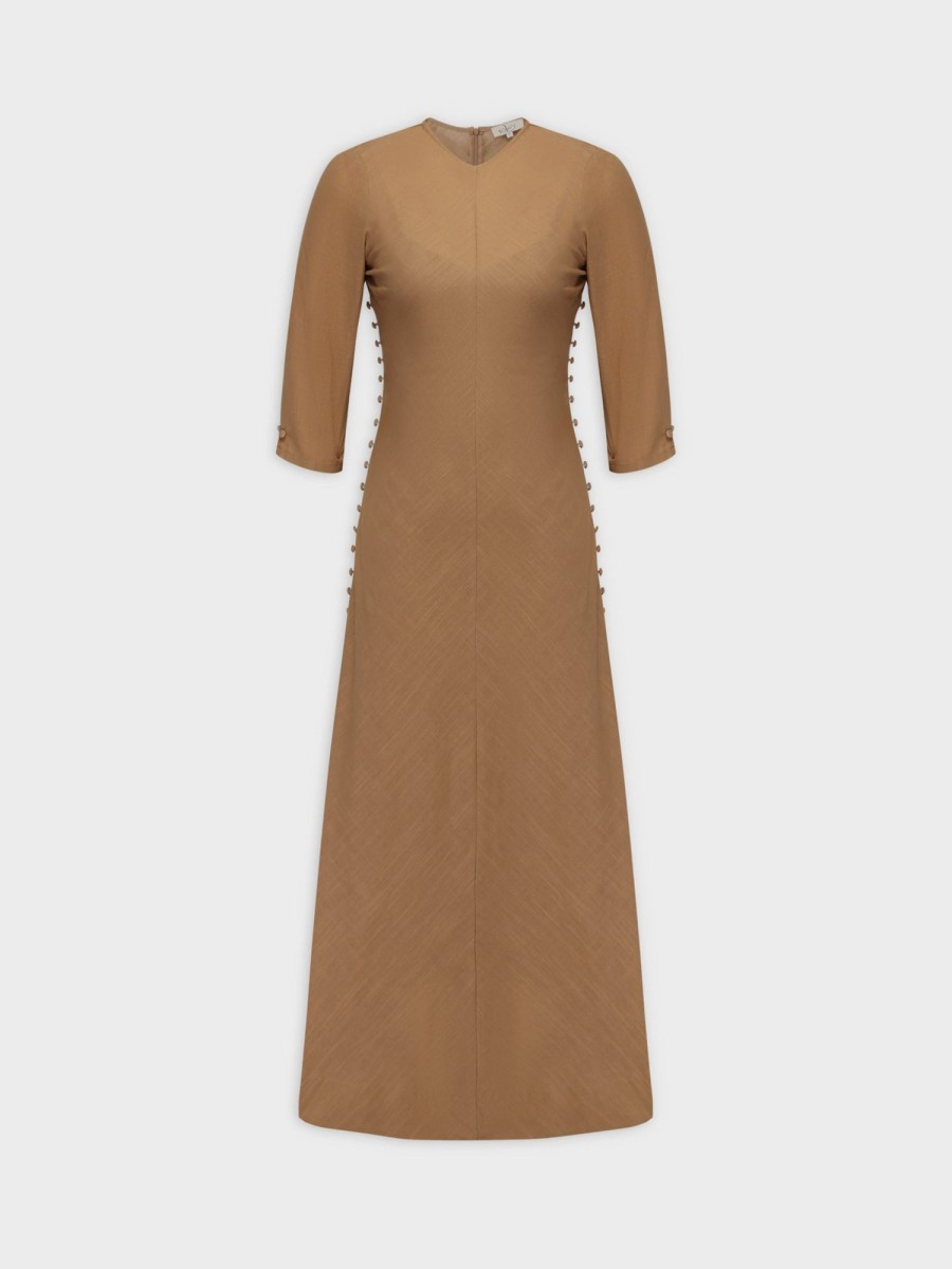 Hot Side Button Dress-Tan Dresses