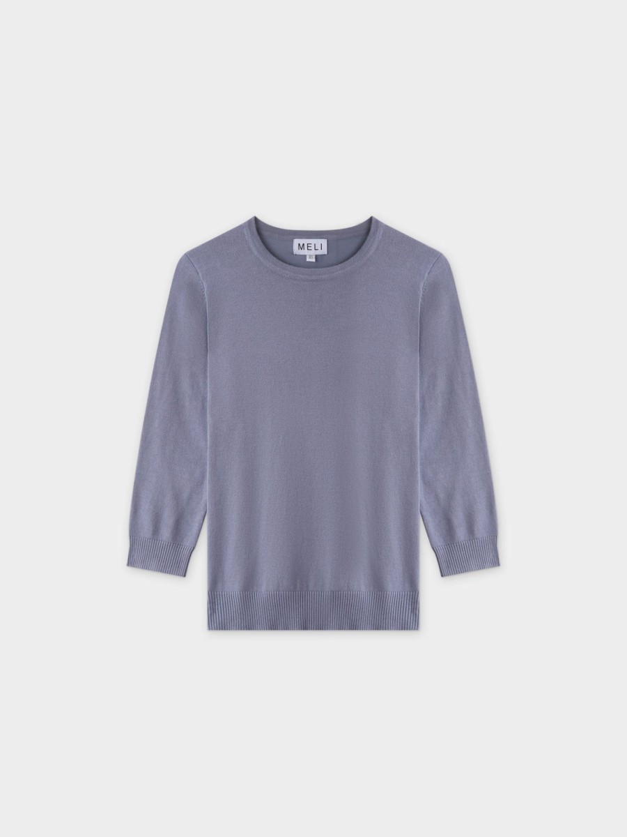 Online Basic Crew Sweater 3Q-Denim Blue Tops