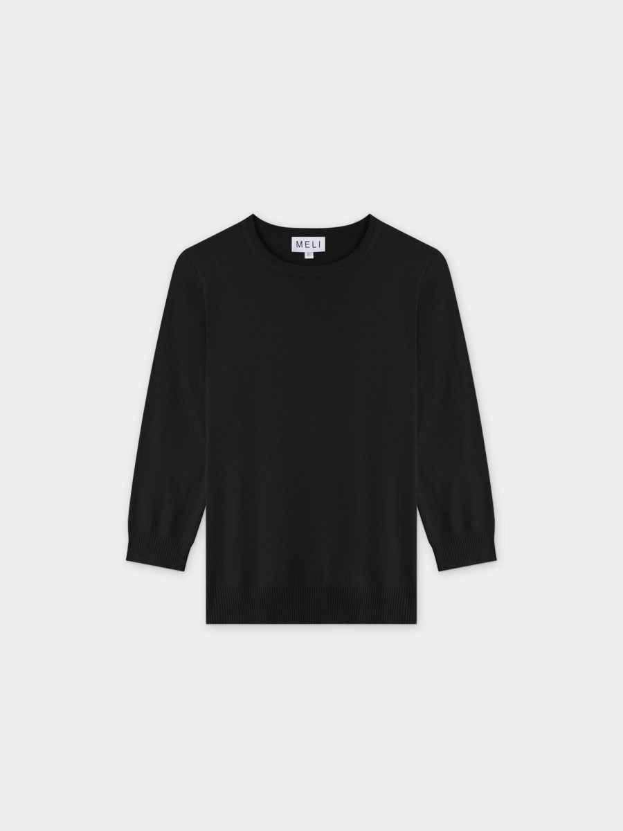 Wholesale Basic Crew Sweater (3Q) - Black Tops