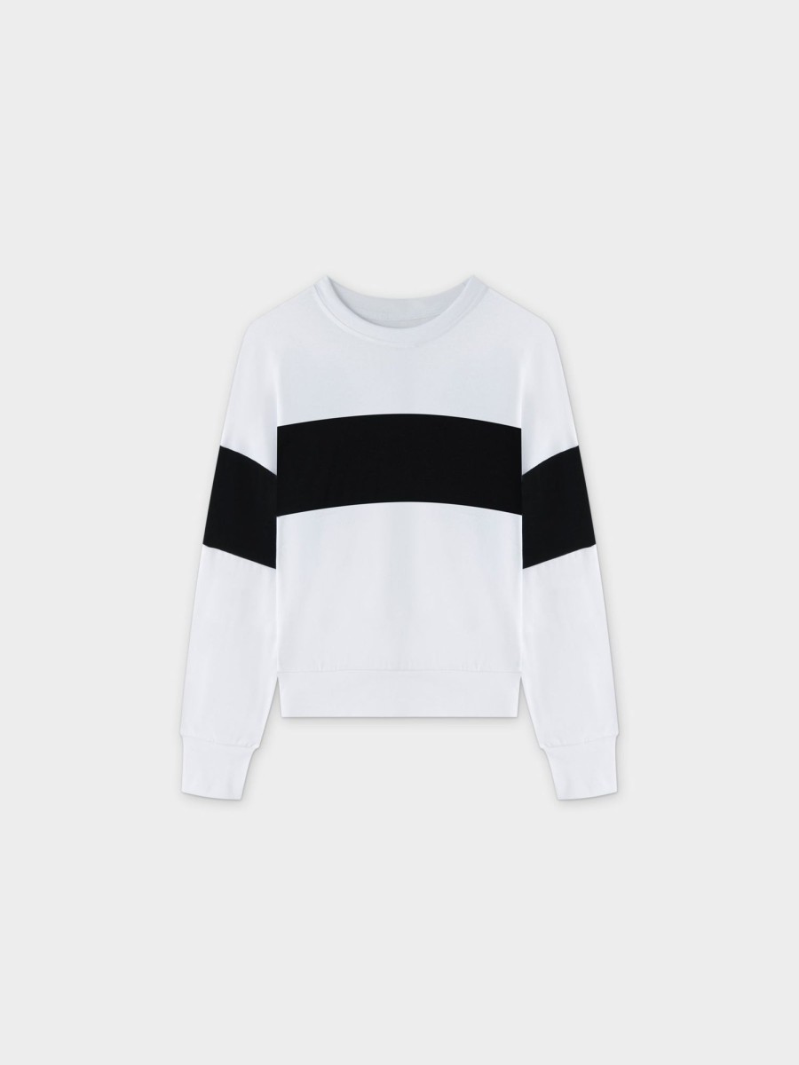 Wholesale Wide Stripe Bomber-White/Black Tops