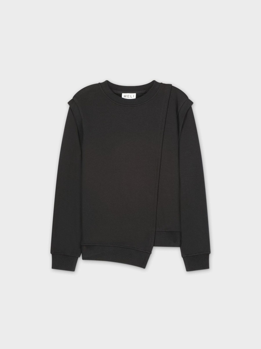 Wholesale Side Seam Sweatshirt-Black Tops