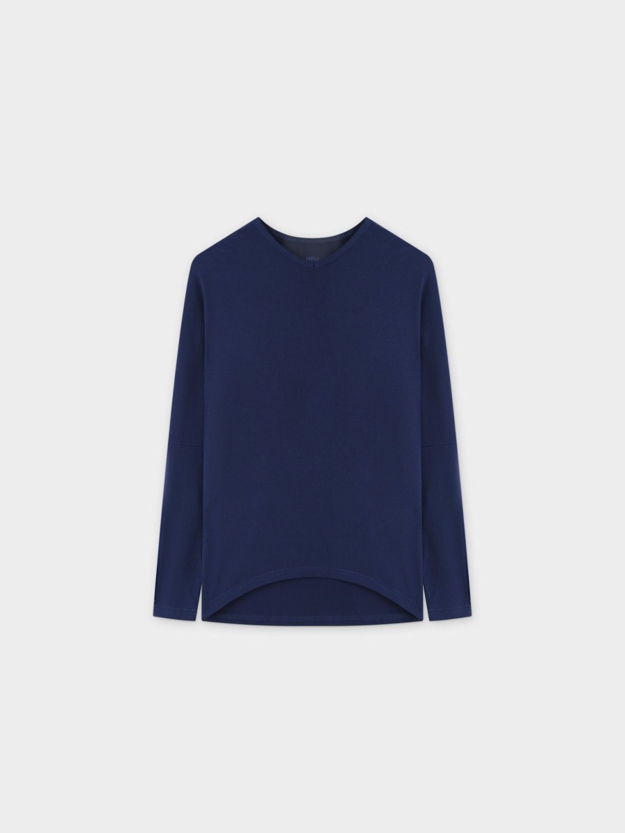 Online Ribbed Dolman Tee -Navy Tees