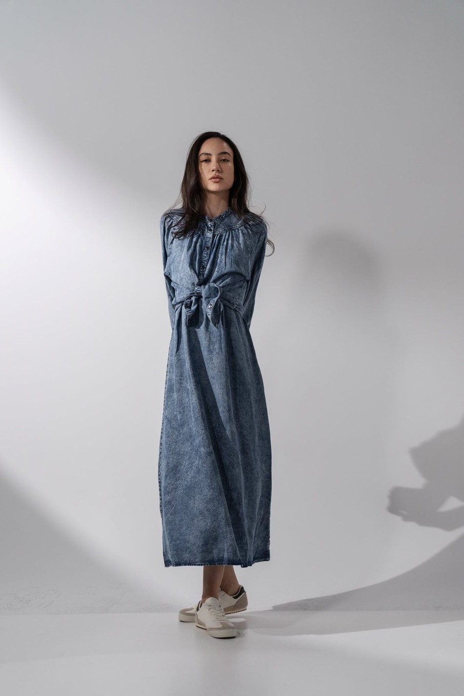 Online Crew Neck Jumper-Washed Blue Denim Dresses