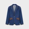 New Leather Pocket Denim Blazer-Blue Tops