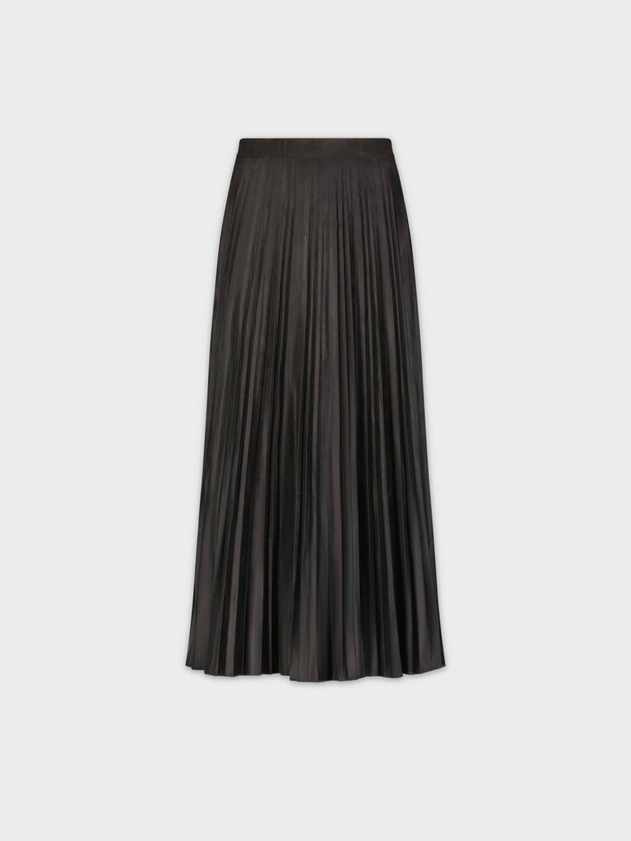 Online Pleated Suede Skirt 25"-Black Skirts