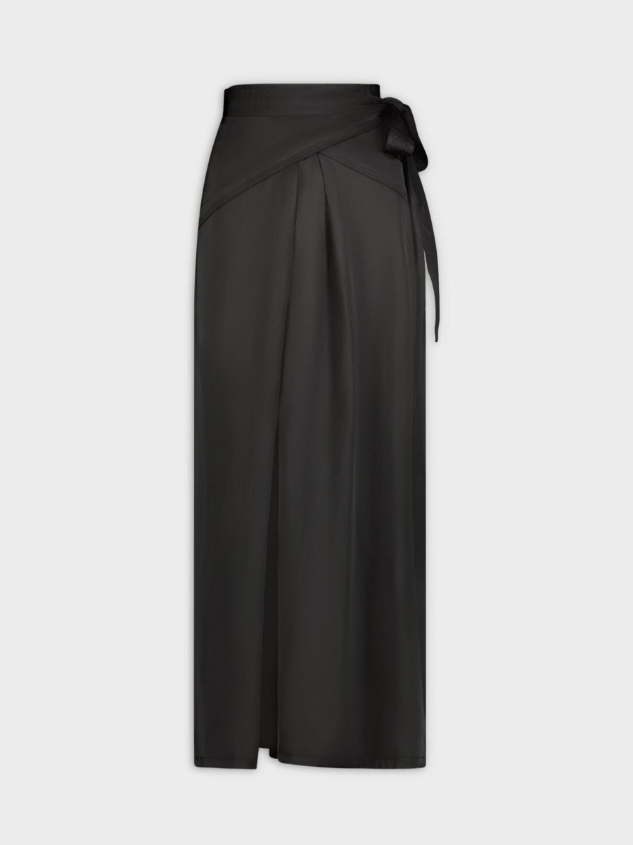 Hot Satin Wrap Skirt-Black Sets