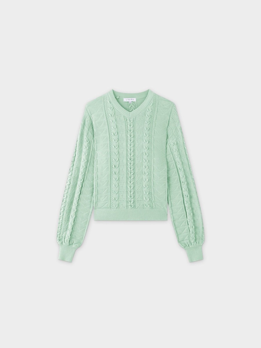 New Cross Stitch Sweater-Mint Tops