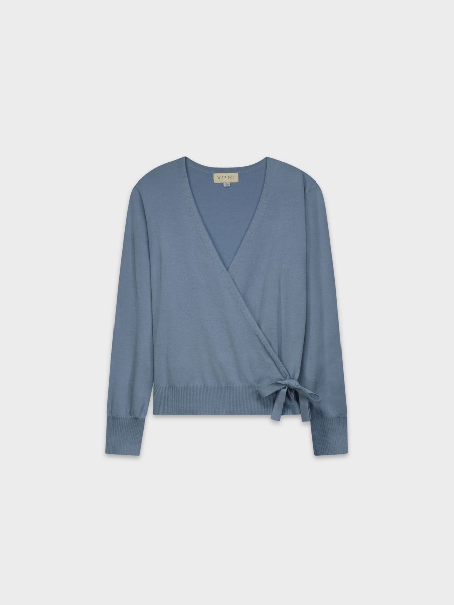 Wholesale Lightweight Wrap Sweater-Slate Blue Tops