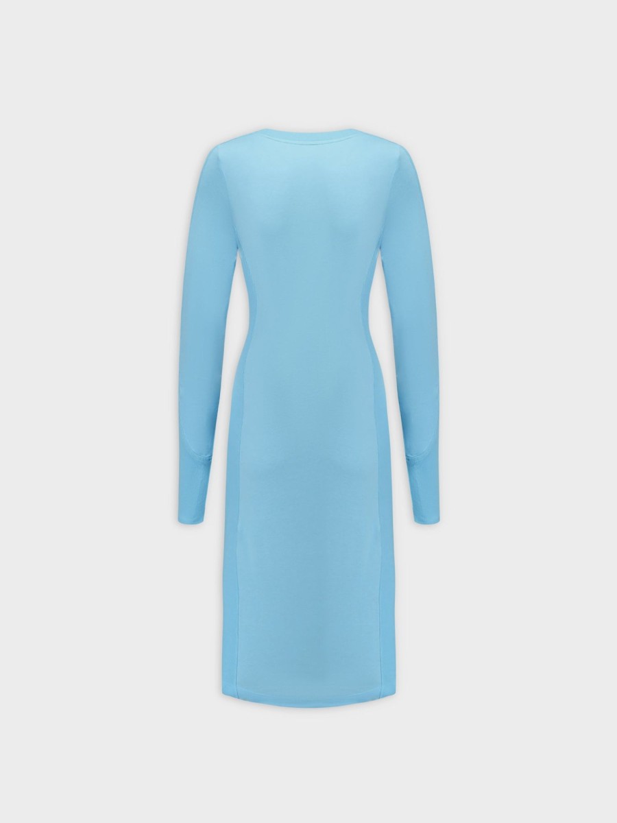 Best Crew Neck Pocket Tee Dress 41"-Sky Blue Dresses