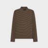 Wholesale Fine Striped Turtleneck-Brown/Black Tops