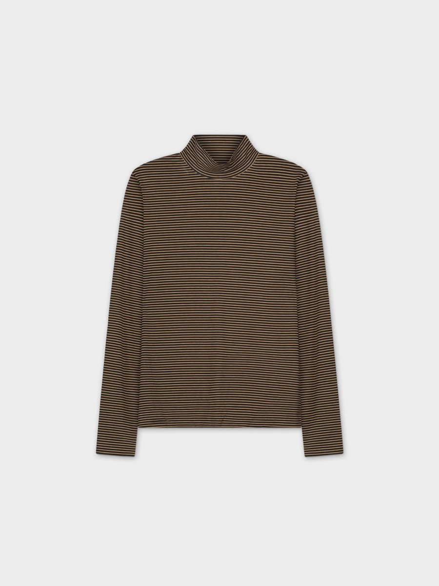 Wholesale Fine Striped Turtleneck-Brown/Black Tops