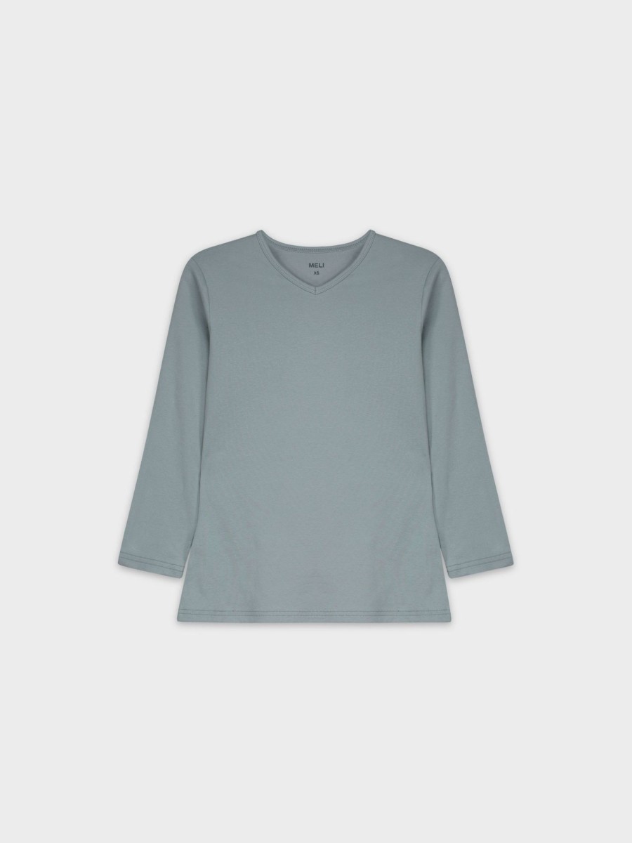 Clearance Basic High V Tee 3Q-Light Blue Tees