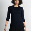 Best Basic Crew Sweater (3Q) - Navy Tops