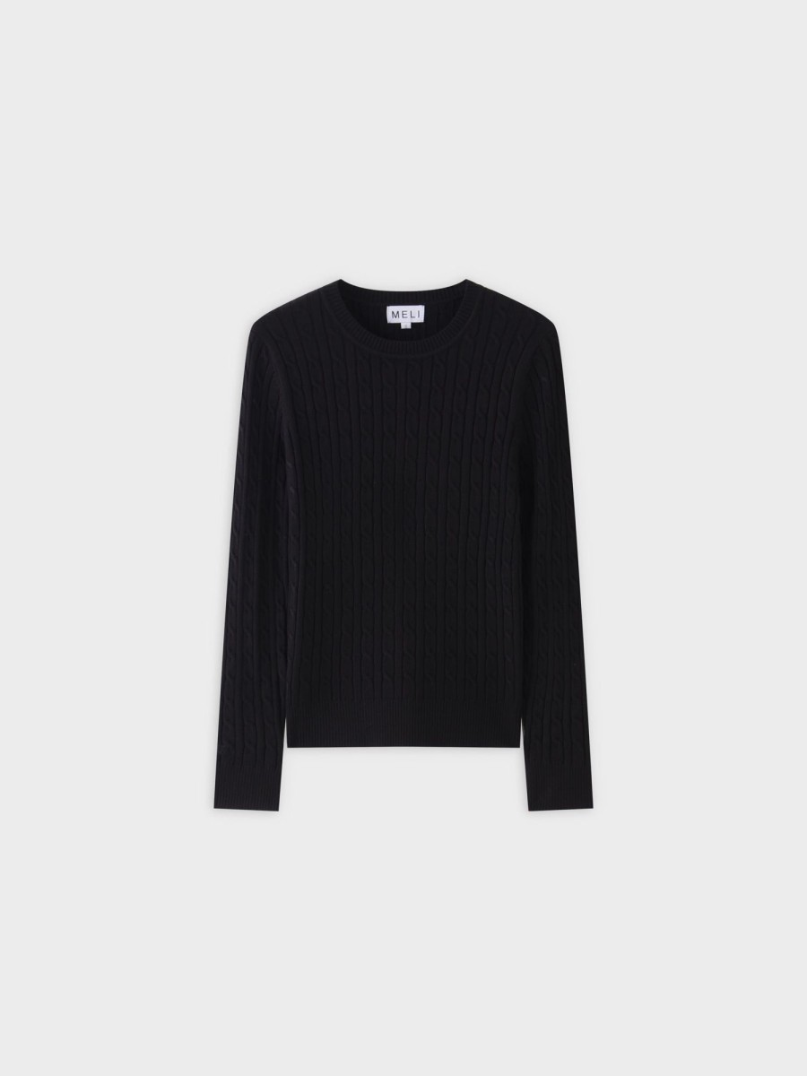 Hot Knit Cable Sweater-Black Tops