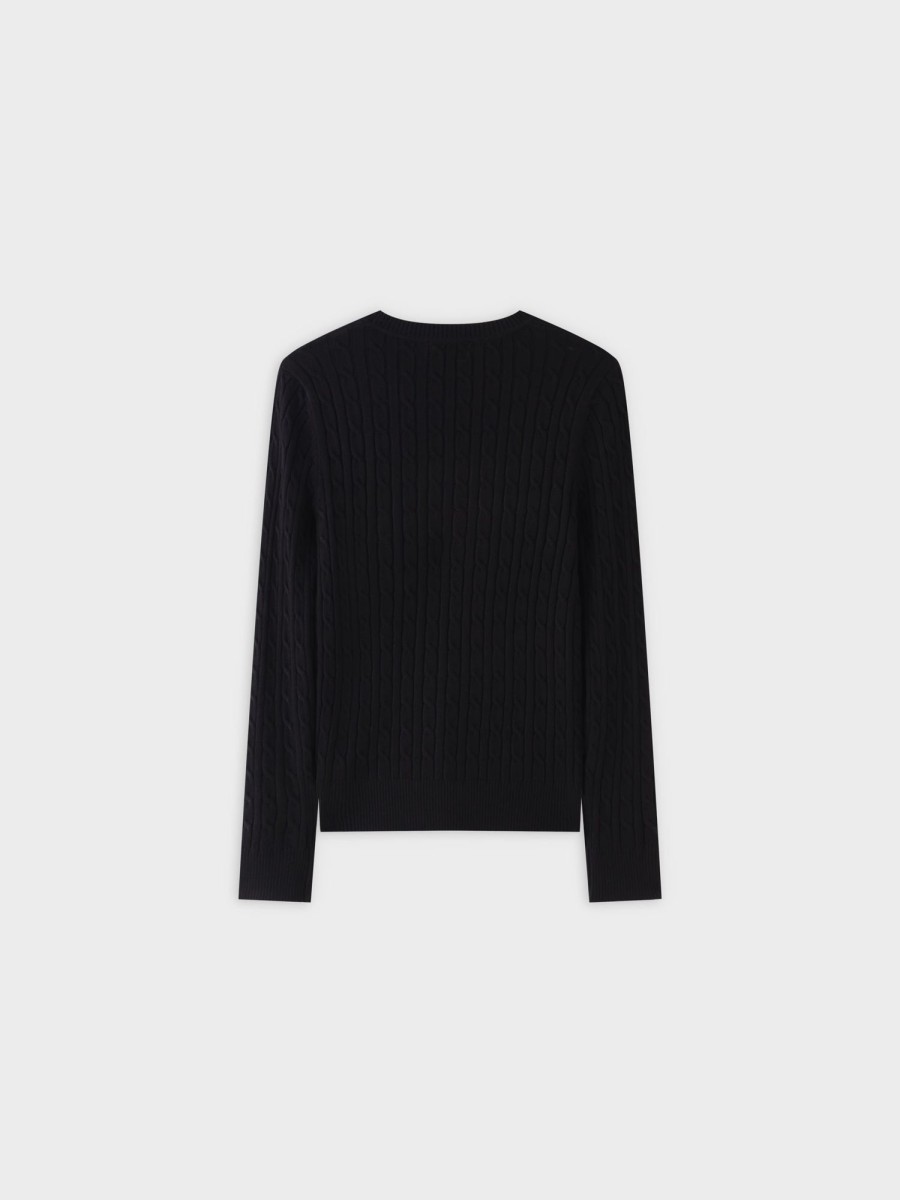 Hot Knit Cable Sweater-Black Tops