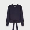 Wholesale Wrap Tie Sweater-Navy Tops