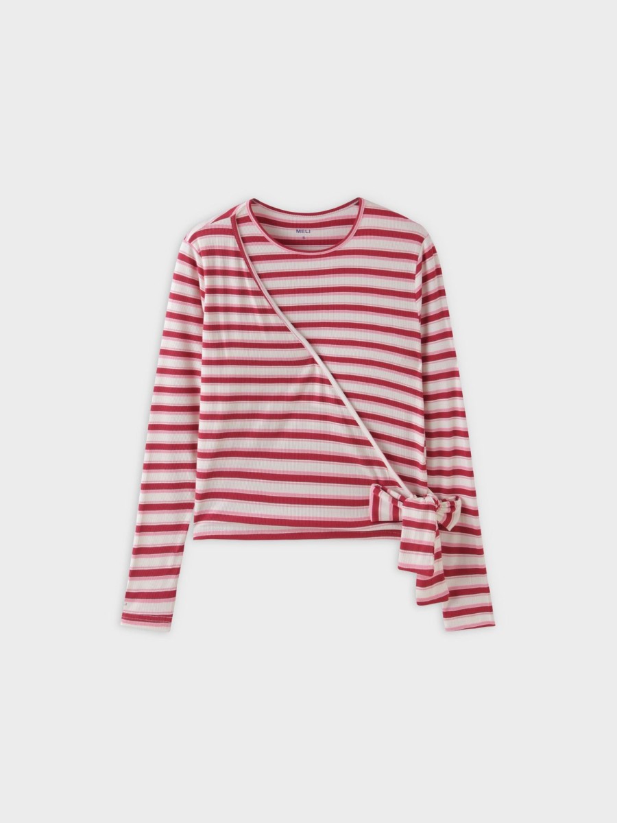 Best Striped Wrap Tee-Berry/Pink/White Tees