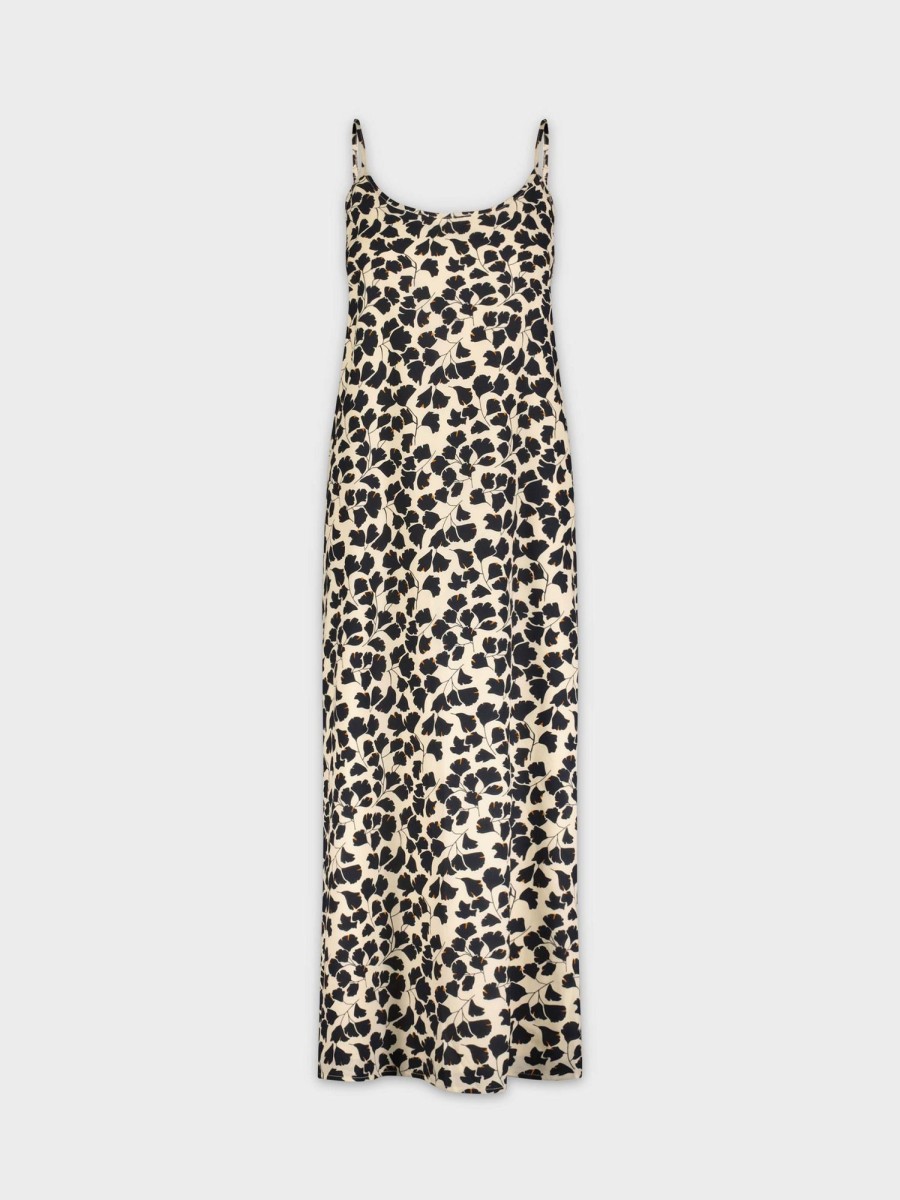 Clearance Crew Neck Slip Dress-Cream/Black Floral Dresses