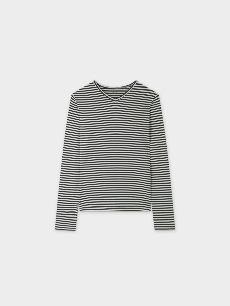 Wholesale Thin Stripe High V Tee-Cream/Olive Tees