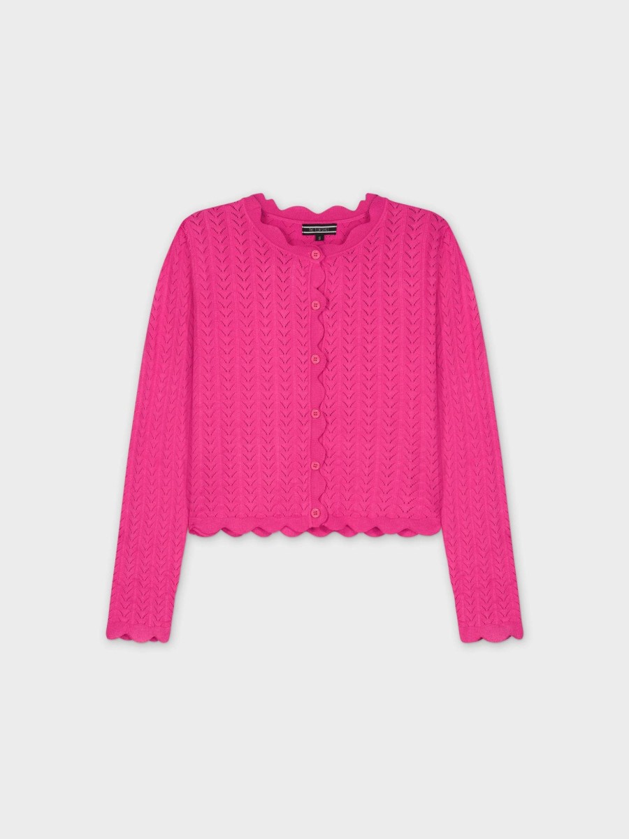 Online Scalloped Crew Cardigan-Hot Pink Teen Tops