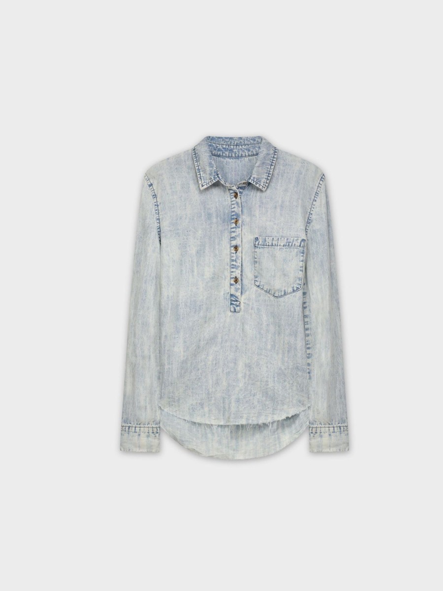 Best Popover Denim Shirt-Washed Blue Tops