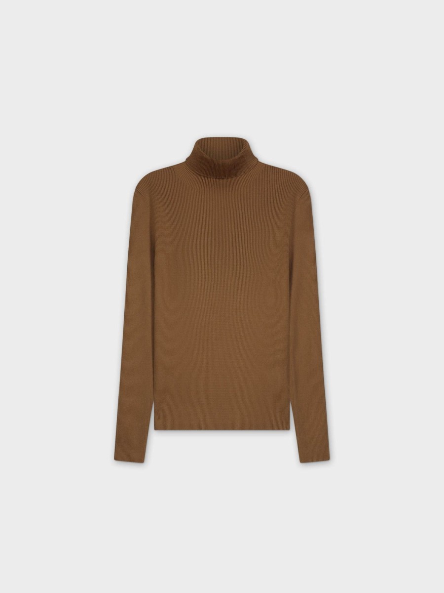 Clearance Knit Ribbed Turtleneck-Taupe Tops