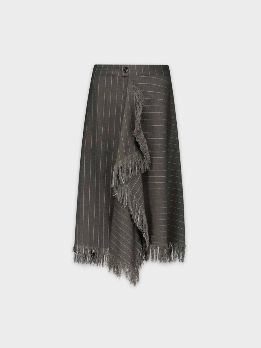 Best Pinstripe Fringe Skirt-Grey Skirts