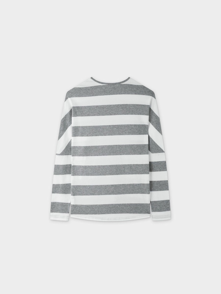 Best Striped Dolman V Neck-Grey/White Tees