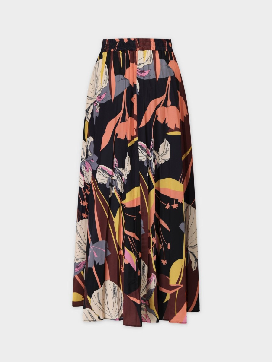 New Covered Band Pleated Skirt 35"-Tropical Floral Skirts