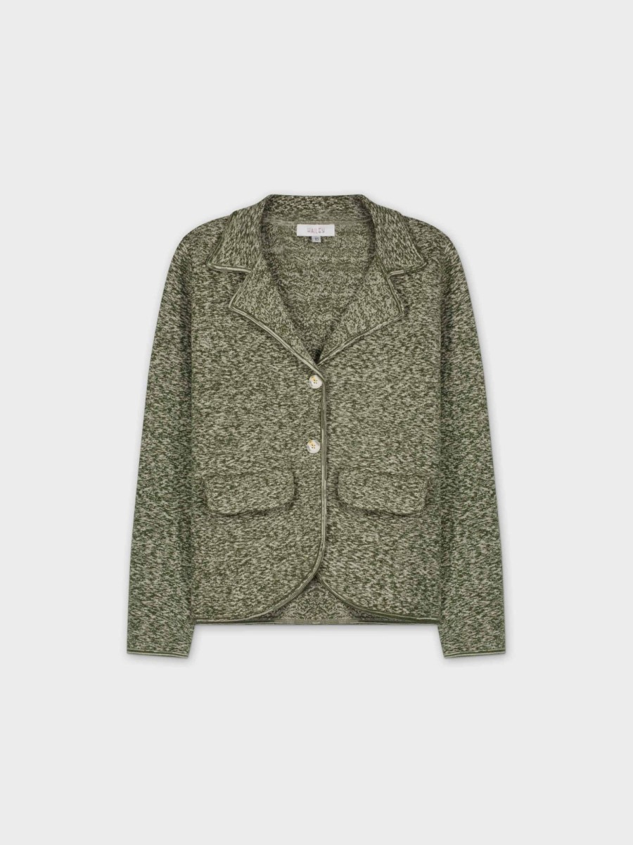 Best Herringbone Knit Blazer-Green/Cream Tops