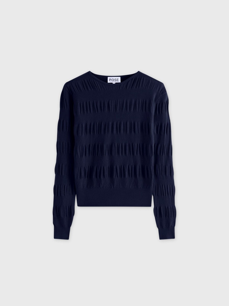 Online Ruched Sweater-Navy Tops