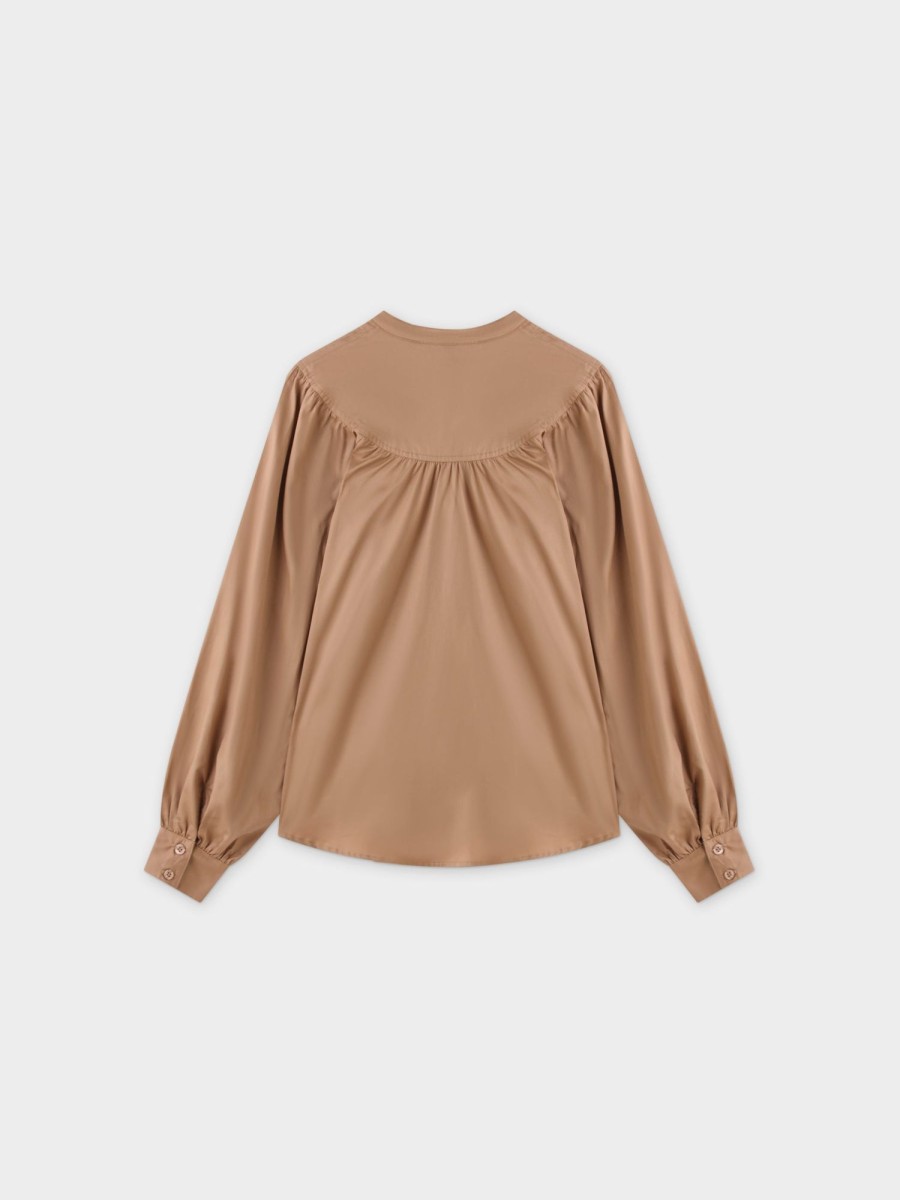 Wholesale Gathered Top Blouse-Tan Tops