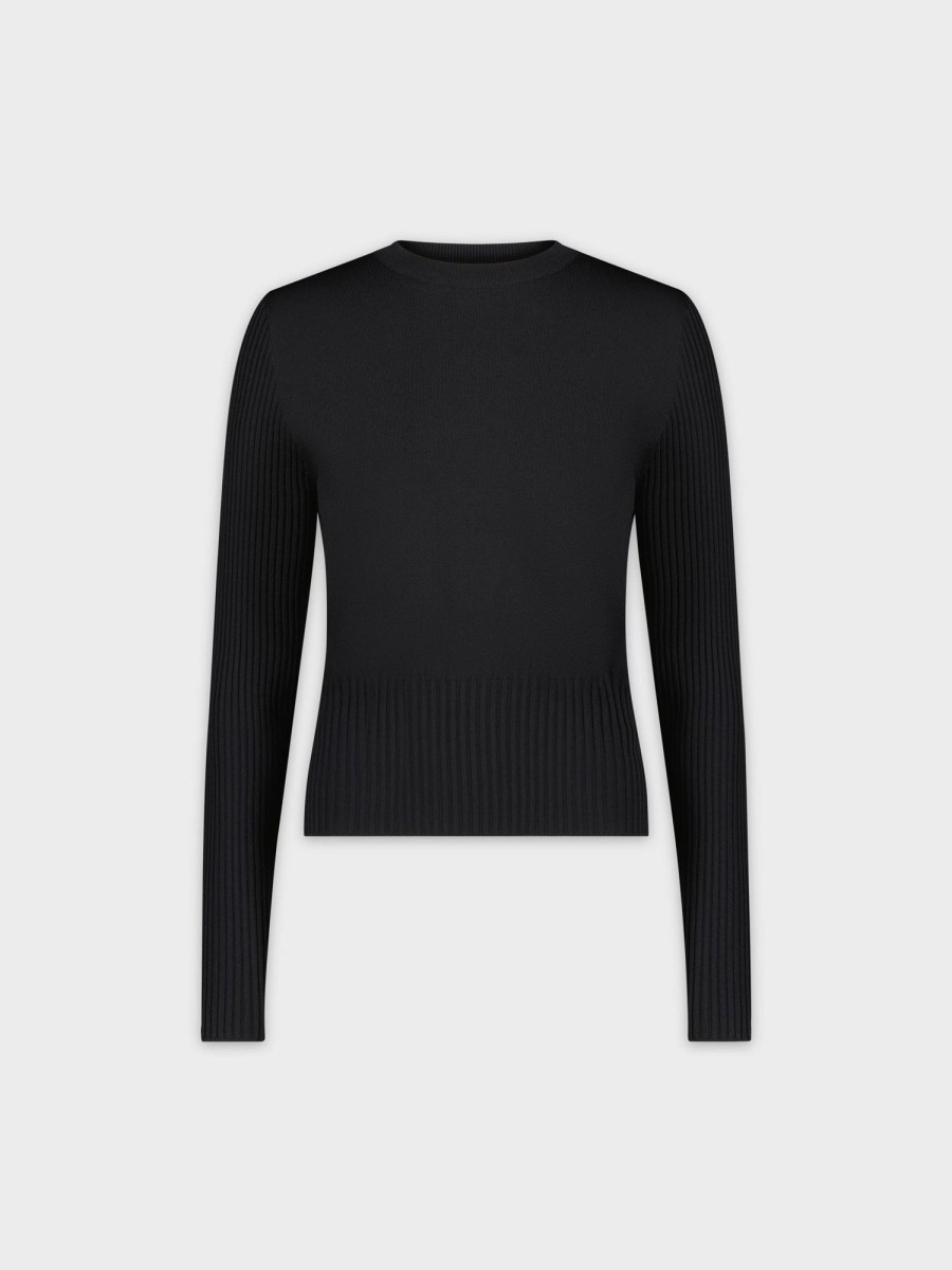 Online Ribbed Waisted Sweater-Black Tops