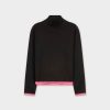 New Trim Sweater-Black/Pink Tops