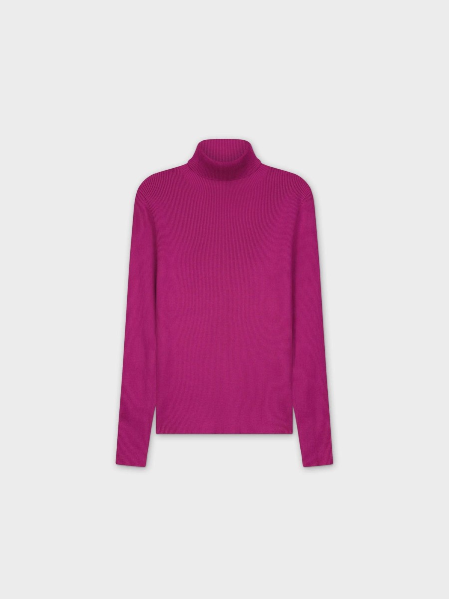 Wholesale Knit Ribbed Turtleneck-Magenta Tops